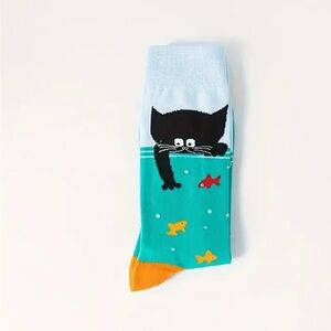 Cat catching Fish socks Adult 4-10 New
